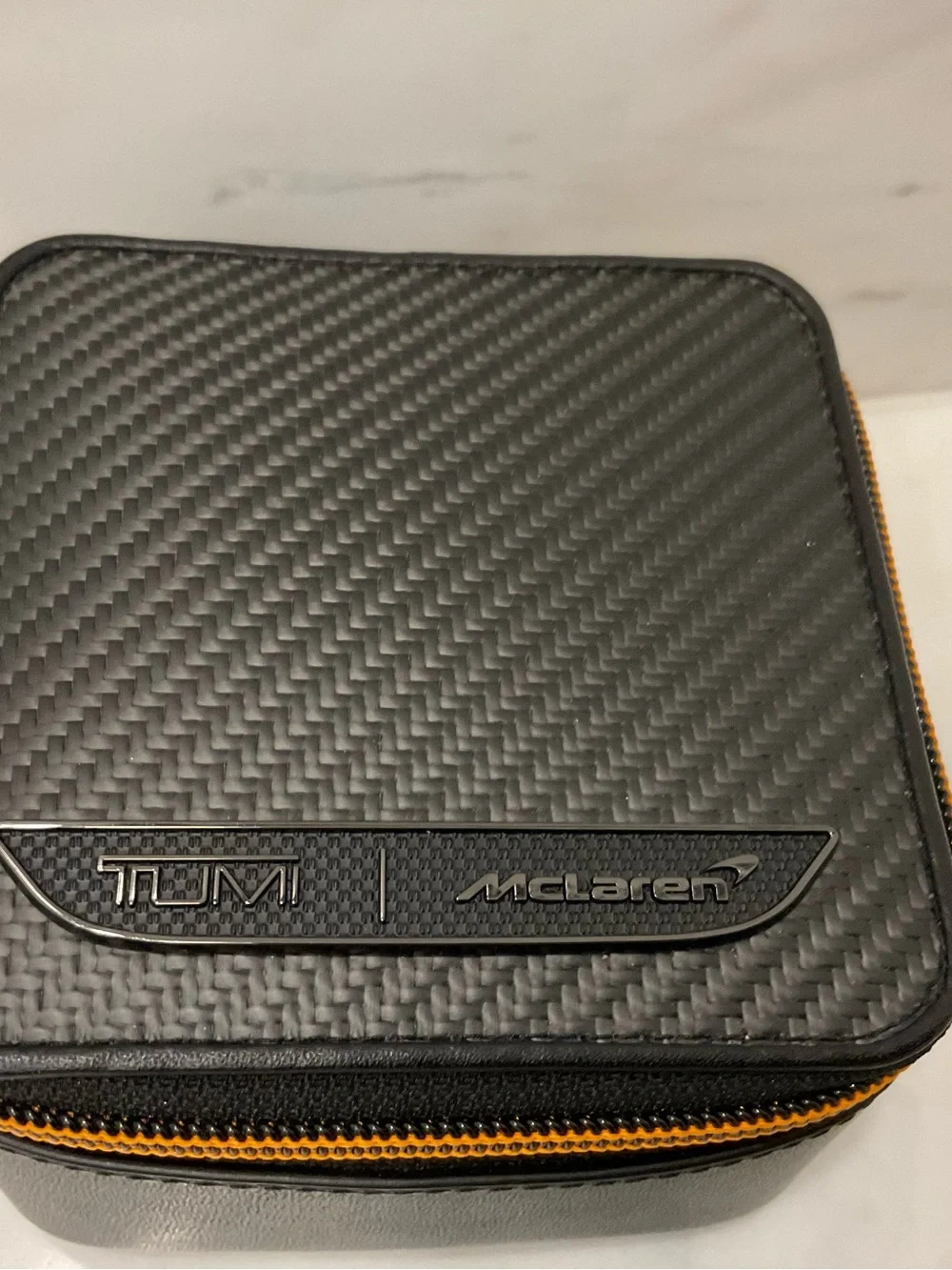 NEW Tumi McLaren 4” Leather Zip Around Watch Jewelry Case Box BLACK CARBON FIBER